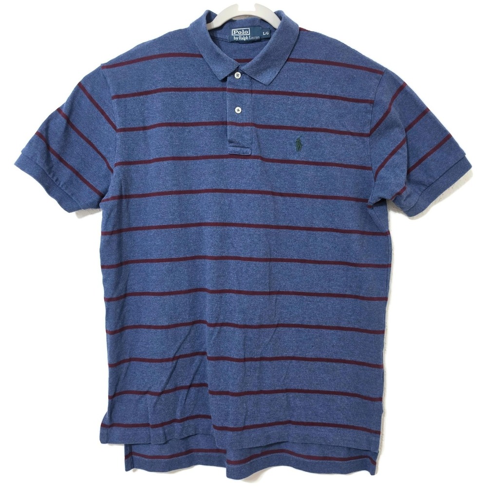 Polo By Ralph Lauren Polo Shirt Mens Large Blue Stripe Classic‎ Fit Cotton Knit